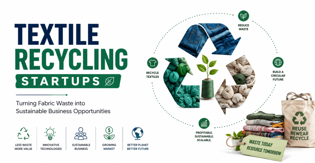 Textile recycling startups and sustainable fashion illustration